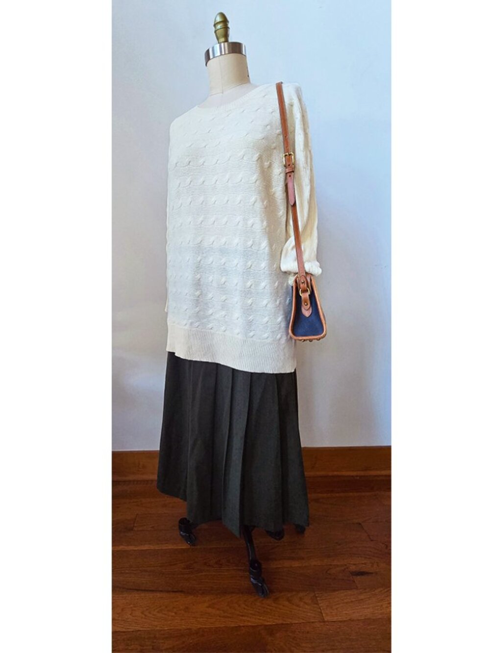 90's Ralph Lauren Light Cream Horizontal Cable Knit Long Sleeve Tunic Sweater M